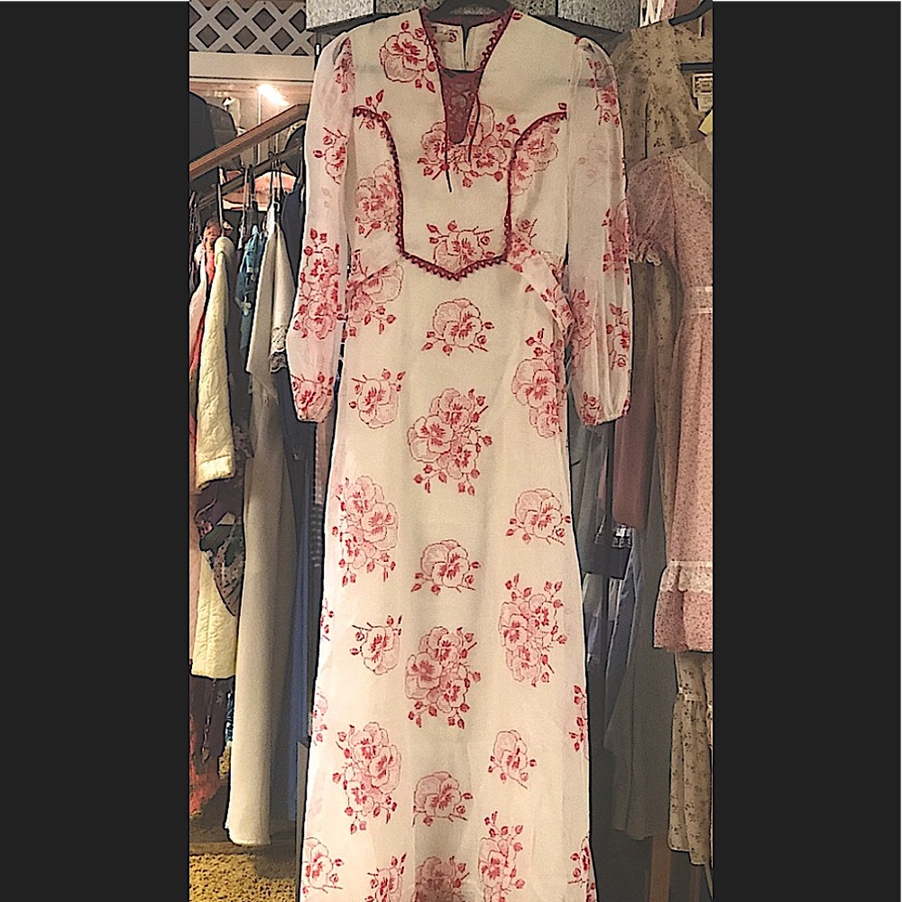 Pink Floral Long Sleeve Maxi Dress